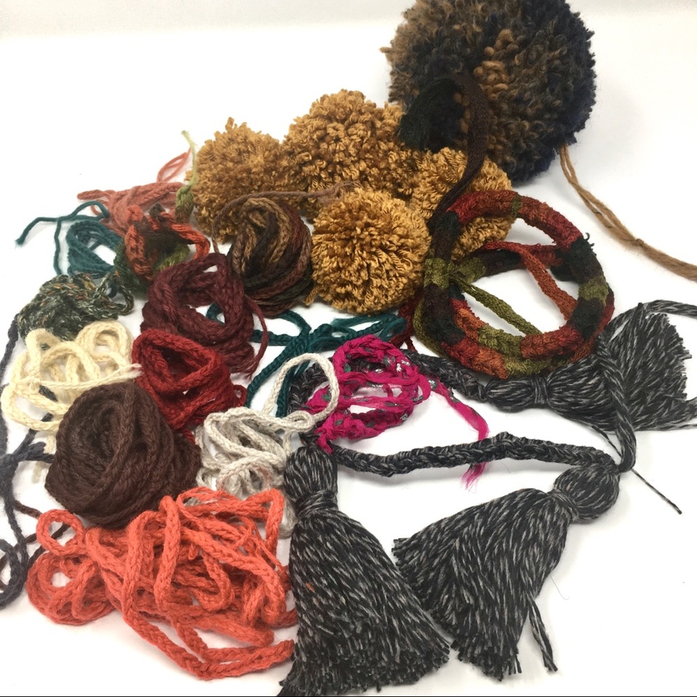 Lot of Multi-Colored Braided Lucet Cords Tassels Pom-Poms Craft Fiber Bundle